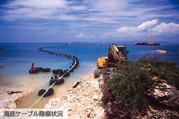 海底ケーブル陸揚状況